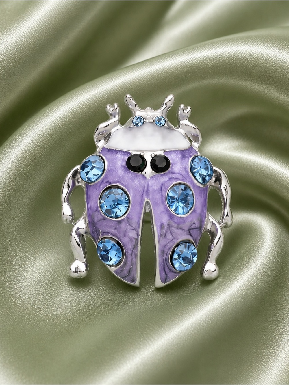 Purple Blue Crystal Ladybug Brooch